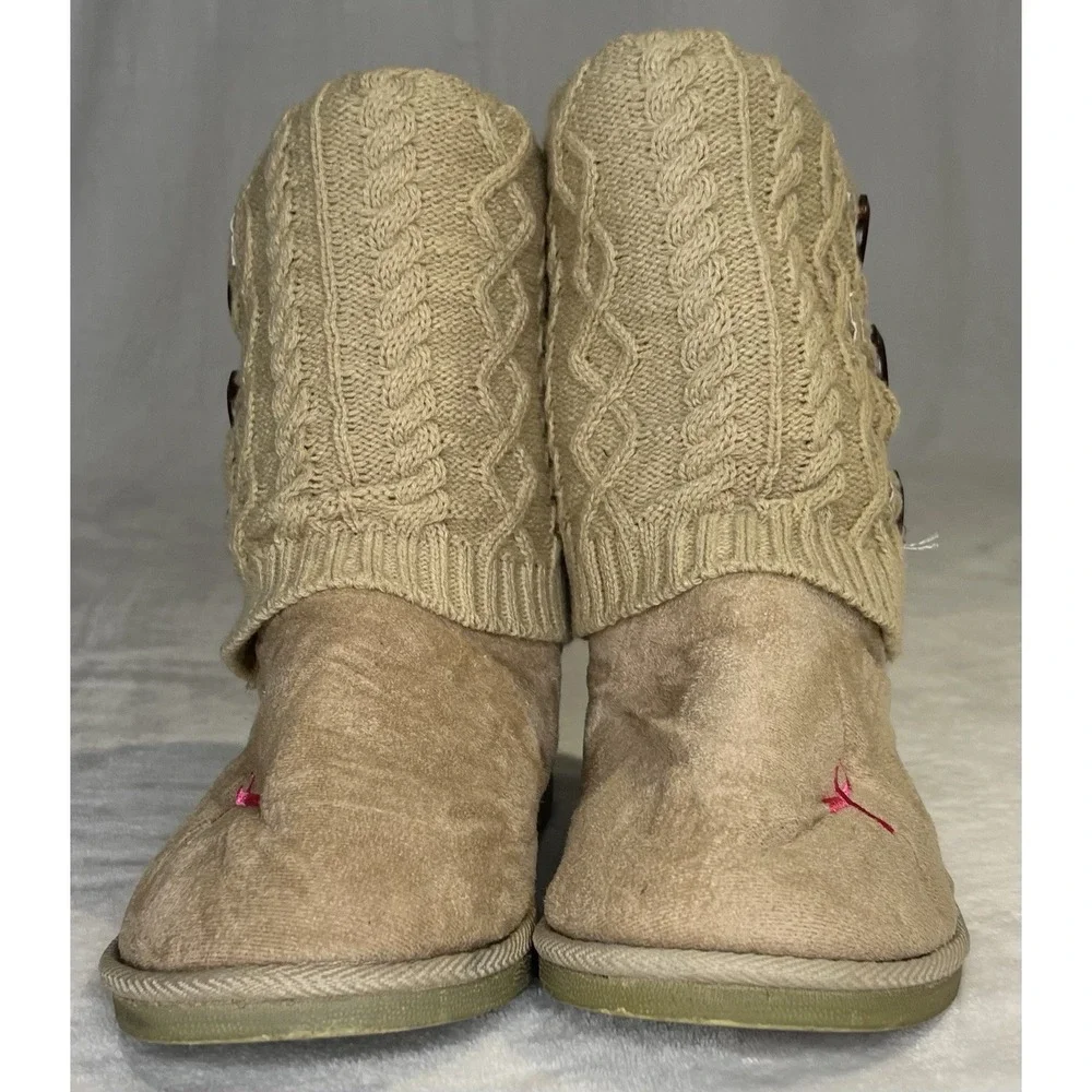 Breast Cancer Site Women's 11 Beige Mid Calf Boots Pink Ribbon Faux Shearling
